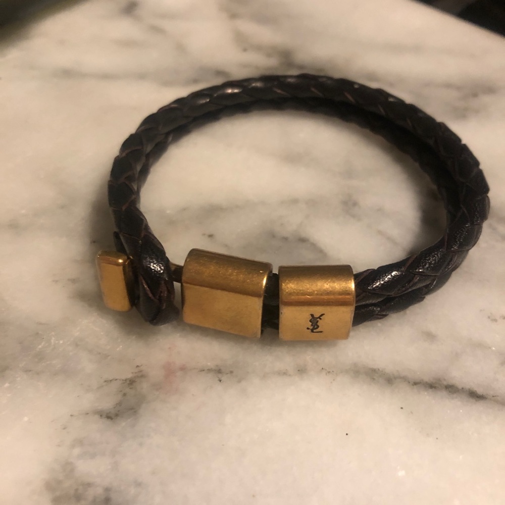 Saint Laurent Brown Braided Leather Bracelet
